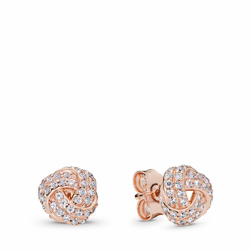 Pandora Rose™ Sparkling Love Knot Stud Earrings Ireland - Pandora Rose/Cubic Zirconia - 985407AEW